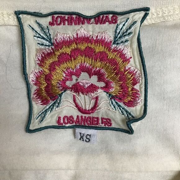 Johnny Was Womens Claude Blouse Beige‎ Floral Embroidered 3/4 Sleeve High Low XS - Picture 5 of 7